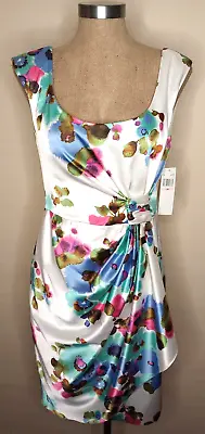 Maggy  London Dress Women's Size 10  Formal Multicolor Floral Ruching Lined NWT • $26.98