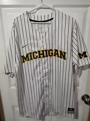 Nike Michigan Wolverines White Pinstripe Full Button Replica Baseball Jersey  XL • $74.99