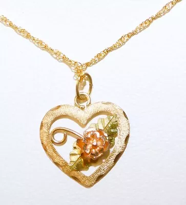 Black Hills Gold Coleman 10 Kt 12 Kt Heart Rose Leaves Pendant Necklace • $99