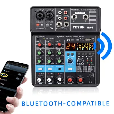 Mixer Bluetooth USB Studio Audio Mixer DJ Live Sound Mixing Console 2/4 Channel  • $27