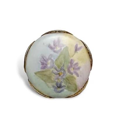 Vintage Hand Painted Pastel Purple Floral Porcelain Round Brooch Pin • $17.99