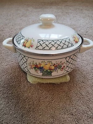 Villeroy & Boch Enamel Pot Basket Floral Germany W/Lid 4 Quart Cookware FREE S&H • $54.99