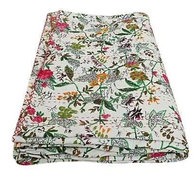 Vintage Kantha Paradise King Size Quilt Indian Handmade Blanket Throw Coverlet • £59.99