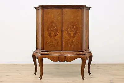 Italian Antique Marquetry Bar Or China Cabinet Lighted #36121 • $2975