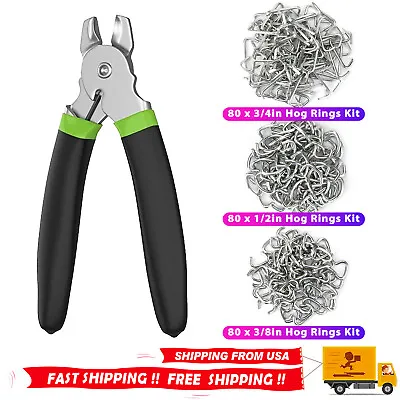 Straight Hog Ring Pliers 240Pcs 3/4 1/2 3/8 Inch Rings Kit Upholstery Seat Cover • $17.39
