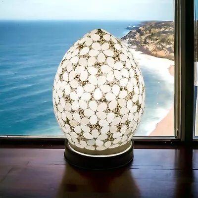 Egg Lamp Mosaic Glass  Opaque White Flower Table Lamp Desk Bedside Lounge LM72OP • £49.99