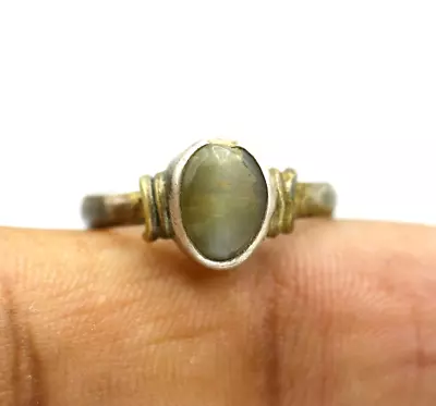 SZ:6 Vintage Oxidized Natural Quartz Cats Eye Gemstone German Silver Ring 1.83 G • $21.25