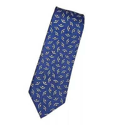 ISAIA 7fold Men's 100% Silk Necktie LUXURY Tie Blue Geometric W:3.5  EUC • $135