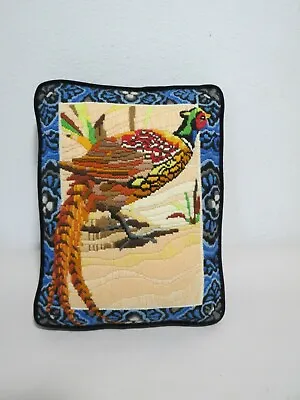 Vintage Crewel Embroidery Pheasant Pillow  • $129.95