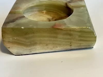 Vintage Carved Marble Ashtray Dish Heavy Thick Stone Green 4” By 4” Mid Century • $21