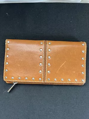 Vintage Michael Kors Cognac Astor Studded Leather Bi Fold Wallet • $24.99