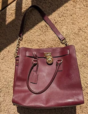 Michael Kors Women's Large Burgundy Hamilton Gold Lock Hardware Shoulder Tote • $44