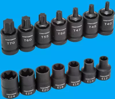 Craftsman 14 Piece Impact E-Torx Bit Socket Set 1/2  Drive 7 T40-T70 E12-E24 • $89.95