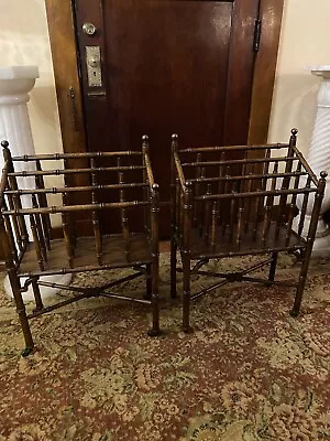 $1500 • Buy Magazine Rack Wood Turned Oak Brass Caps 1880