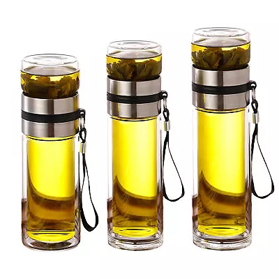 Portable Double Insulated Glass Tea Infuser Travel Tumbler Water Bottle Tea Cup • $21.43