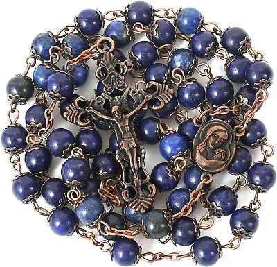 8mm Vintage Design Rosary Natural Stone Beads Necklace Holy Soil Medal • $26.70