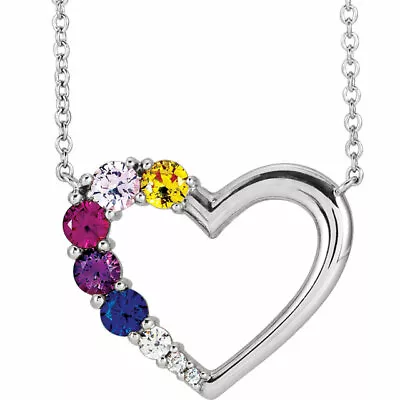 Mother's Heart Necklace With Accent Sterling Silver 1-5 Birthstones Mom's Gift • $75