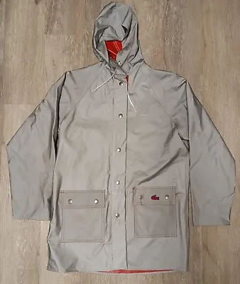 80s Vintage Lacoste Reversible Rain Jacket Size Medium Gray & Red PVC Slicker • $30
