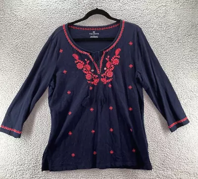 £22.27 • Buy Talbots Top Women's Size L Blue Red Embroidered Floral BOHO Peasant Jersey