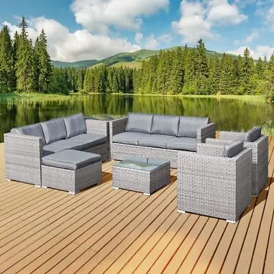 Garden Sofa Set 9-Seater Rattan Chairs Table U-Shape Patio Outdoor Furniture • £979.99