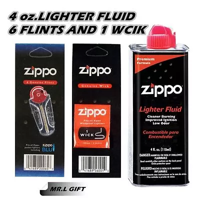 Zippo 4oz Fuel Fluid 1 Flint & 1 Wick Value Pack Combo • $8.35