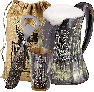 Viking Culture Ox Horn Mug Shot Glassand Bottle Opener 3 Pic Set  Thors Hammer • $44