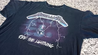 Metallica Ride The Lightning 2015 Tee Shirt Medium Large Distressed Faded Black • $39.95