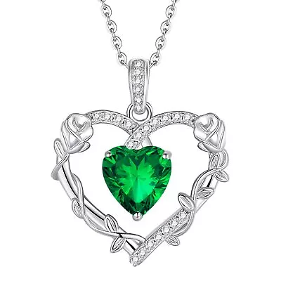 Mothers Day Gifts Emerald Necklace 925 Sterling Silver Heart Rose Flower Pendent • $125.96