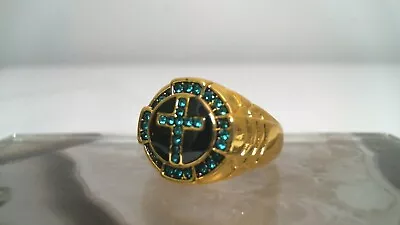 Mens 18K Yellow Gold Filled Cubic Zirconia Faith Cross Ring Sz 11 • $21.95