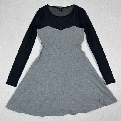 Forever 21 Gray Skater Fit & Flare Dress Black Mesh Top Size S • $12.80