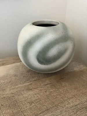 Japanese Art Pottery Vase Round Gray Blue Green Swirl 7.5” Decor • $28