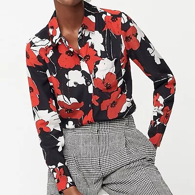 J Crew NWT $138 Classic-Fit Silk Boy Shirt In Navy Poppy Floral Print | Sz 2 • $65