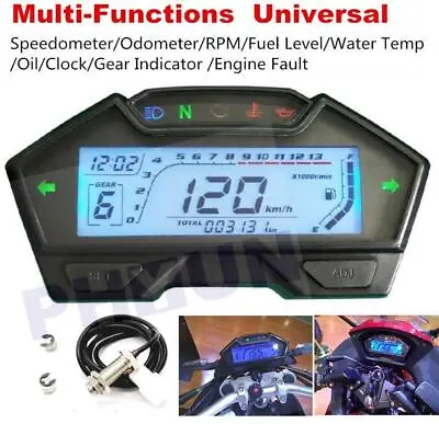 Motorcycle Speedometer Odo RPM Speed Fuel Gauge Kph Mph Water Temp Oil Meter • $51.82