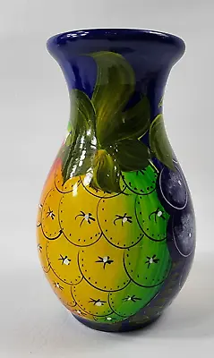 Colorful Mexican Talavera Artisan Pottery Vase Cobalt Blue Fruit 8  Tall • $22