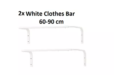 2X IKEA MULIG White Wall-Mounted Clothes Rail Bar/Towel Hanging Rack (60-90cm) • £20.05