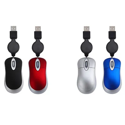 Optical Mini Retractable USB Wired Mouse Portable Ergonomics Mice For PC Laptop • £8.39