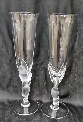 2 Kissing Doves Igor Carl Faberge Crystal 9.75 Inch Champagne Flutes France 3 • $45