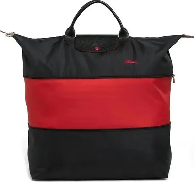 AUTH New Longchamp Le Pliage Expandable Large Travel Weekend Tote Bag Black/Red • $96