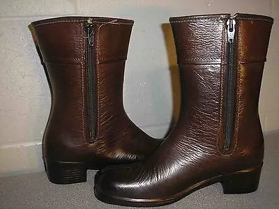 Fits Sz 5 VTG MOD 60s 70s  Rubber RAIN BOOT 1970s 10  Tall BROWN Lined SHOE Sz 6 • $55.62