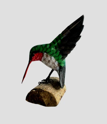 $50 • Buy Vintage Hand Carved Wooden Hummingbird On Wood Hand Painted 3  Realistic Bird