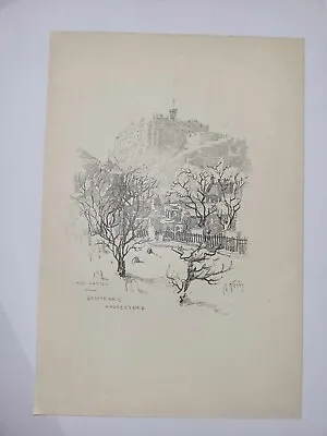 Antique Pencil Drawing Print 1926 Edinburgh Sketch Castle From Greyfriars Church • £12.50