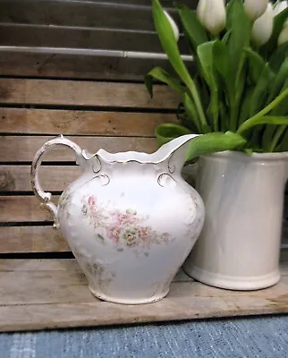 LG Early Antique La Belle China Pitcher Hand Painted Pink Florals • $38