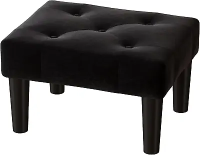 Black Velvet Ottoman Foot Stool - Wood Legs Small Footrest For Living Room • $45.99