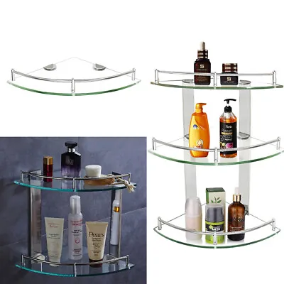 £11.94 • Buy 2 Tier Bathroom Corner Glass Shower Shelf Wall Mounted Storage Rack Caddy Tray