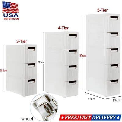 $66.90 • Buy Bathroom Floor Cabinet Storage Organizer 3/4/5 Drawer Free Standing Rack W/Wheel