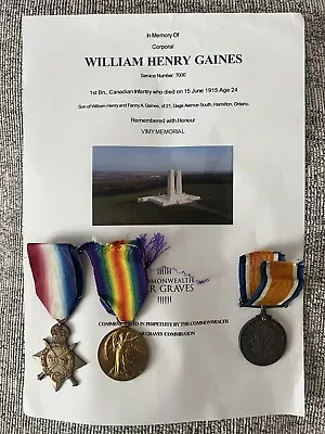 WW1 Medals Gaines Brothers KIA Casualty Canadian Infantry Victoria Cross 1st CEF • $373.37