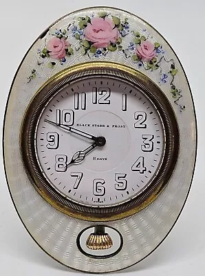 Antique Working 1920s Swiss 8 Day Enameled Floral 15 Jewel Easel Back Desk Clock • $174.99