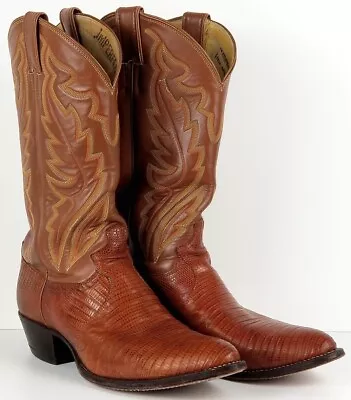 Justin Men’s 10.5 D Iguana Lizard Skin Leather Flame Stitch Cowboy Boots 8303 • $119.95