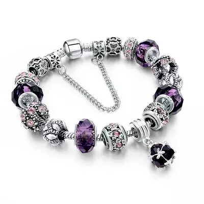 18K White-Gold Plated Crystal Charm Bracelet In A Choice Of Colours • £6.49