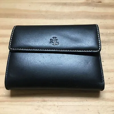 VTG Lauren Ralph Lauren Black Leather Tri-Fold Wallet ID Card Holder Italy Made • $16.99